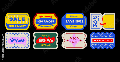 Set of vector tickets, price tags and coupons	
