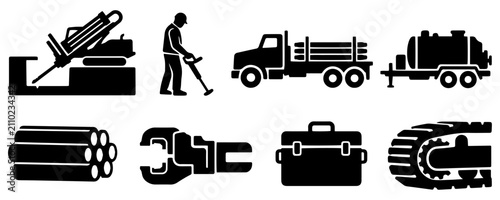 Cuadro en lienzo Horizontal Directional Drilling Machinery Vector Silhouette Bundle - Directional