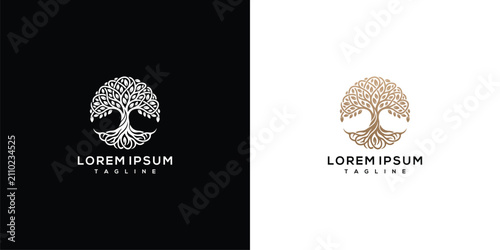 Photos Elegant Tree of Life Circle Logo Design with Intricate Roots and Branches