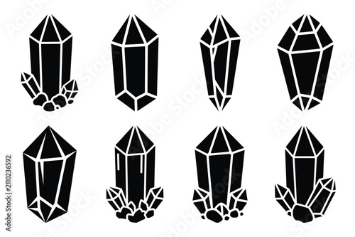 Collection set of halloween crystal shard silhouette icon and Vector illustration on white background.