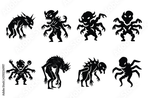 Bild auf Leinwand Collection set of halloween deformed creature silhouette icon and Vector illustration on white background