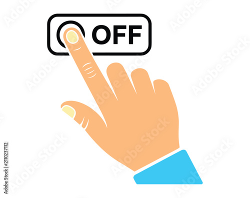 Fotografía Switching Off Power: A hand presses the OFF button on a power switch, signaling the cessation of electrical flow