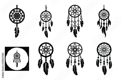 Collection set of halloween dream catcher silhouette icon and Vector illustration on white background.