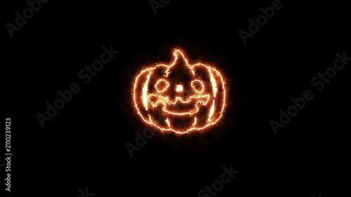 Glowing Neon Halloween Pumpkin Ghost Face Animation on Black Background in 4K