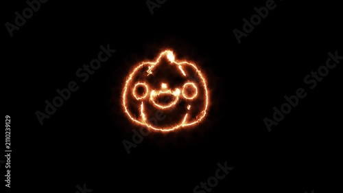Glowing Neon Halloween Pumpkin Ghost Face Animation on Black Background in 4K