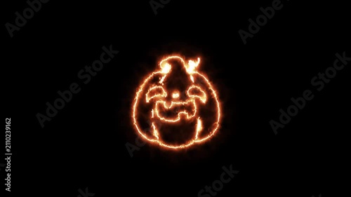 Glowing Neon Halloween Pumpkin Ghost Face Animation on Black Background in 4K