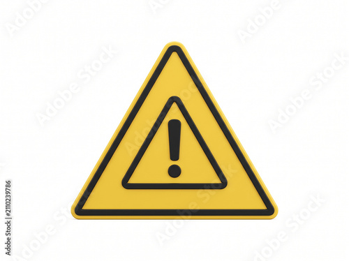 Yellow triangle warning hazard sign with exclamation mark isolated on white