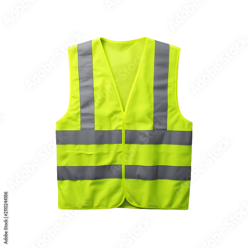 High visibility safety vest yellow reflective clothing worn by construction workers or road crew staff for protection in low light conditions isolated on 