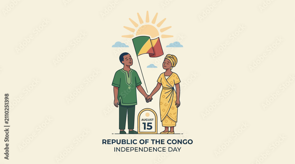 Obraz premium Republic of Congo Independence Day illustration. African couple celebrating national holiday.