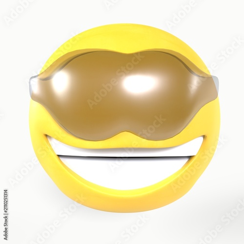 Smiling emoji wearing sunglasses isolated on white background
