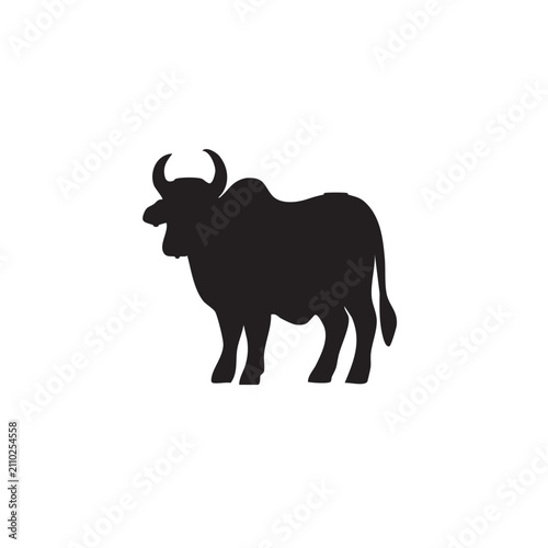 Quadro su tela Black silhouette of a zebu cow standing in profile