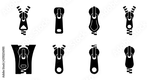 Konstfotografi Black zipper icon set with 8 vector elements, garment fastener silhouettes for c