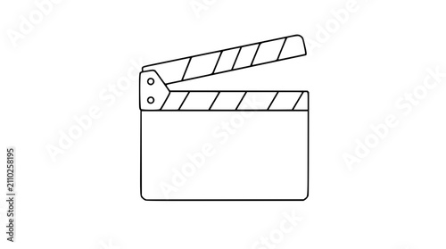 Minimalist Vector Icon of Film Clapperboard with Open Top Arm, Hand-Drawn Line Art Style, Clean Outline Design for Movie Production and Cinema Industry, Scalable Vector Graphic Illustration