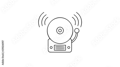 Fotografie Minimalist line art fire alarm bell icon with sound waves, hand-drawn vector illustration in outline style, perfect for safety signage, emergency systems, and fire protection design projects