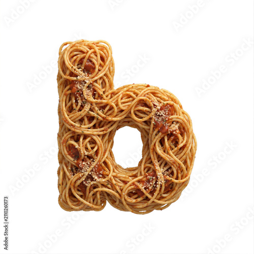 Spaghetti pasta letter B - Small Italian noodles font isolated on white background. Perfect alphabet for creative illustrations related to traditional cuisine, food, nutrition...