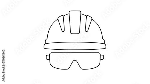 Quadro su tela Professional safety equipment vector icon illustration, featuring a clean line art design of a construction hard hat and protective glasses, ideal for industrial, workplace, and safety concepts