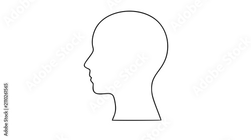 Minimalist human head profile silhouette vector icon, simple black line art illustration of a side view face, clean design element for psychology, mental health, education, or medical concepts,