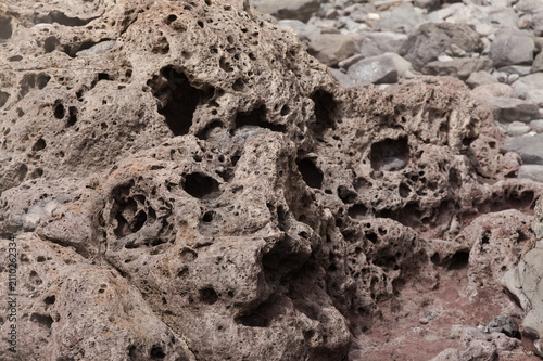 Fotografie Close-Up of Porous Volcanic Lava Rock at Caleta de Abajo in Gran Canaria