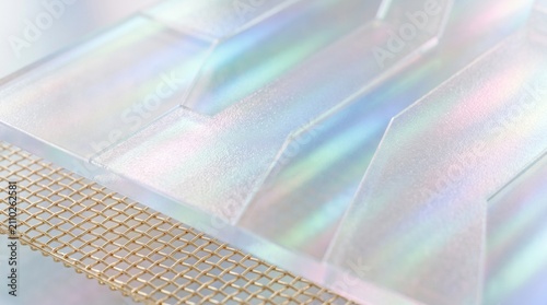 Abstract holographic iridescent glass background with pastel light reflection