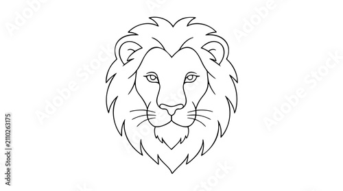 Canvas Print Majestic lion head vector icon, minimalist hand-drawn illustration of a wild cat face with bold black outlines, isolated on white background, perfect for branding, logos, and scalable graphic design