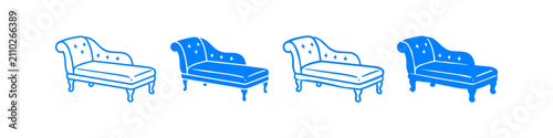 Foto Set of four blue classic chaise longue illustrations in various styles, from outline to solid fill