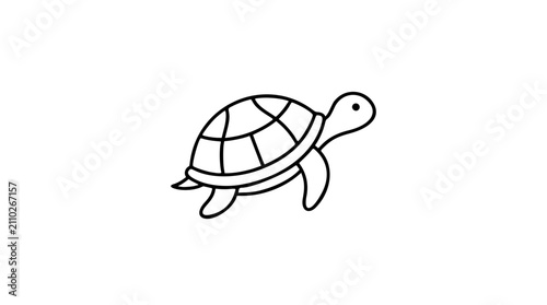 Foto Minimalist hand-drawn vector icon of sea turtle with shell pattern, featuring clean line art outline style, perfect for wildlife design projects requiring scalable graphics and marine themes