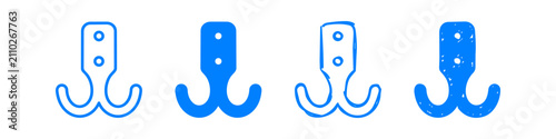 Quadro su tela Set of four blue double coat hook icons in various styles, including outline, solid, and hand-drawn versions, perfect for home organization and interior design concepts