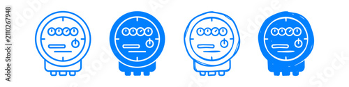 Принти на полотні Set of blue hand-drawn utility meter icons on white background