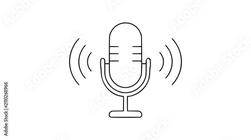 Obraz na płótnie Clean line art vector icon illustration featuring vintage microphone with surrou