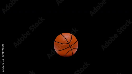 3D realistic basketball bouncing towards the screen isolated on transparent background with alpha matte. Easy-to-use overlay for sports matches, broadcast graphics, gaming video intros, and advertisin