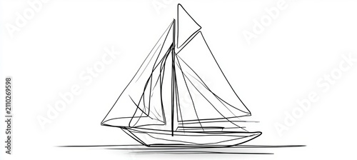 Minimalist continuous outline illustration of a sailboat vessel iconic simple 2D drawing art design
