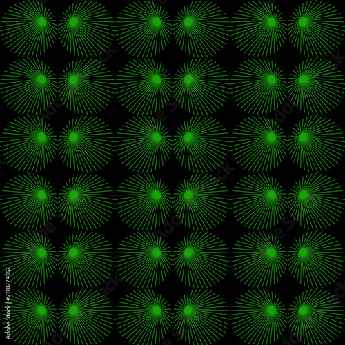 Abstract Green Radial Lines Seamless Pattern, Dark Geometric Optical Illusion Background