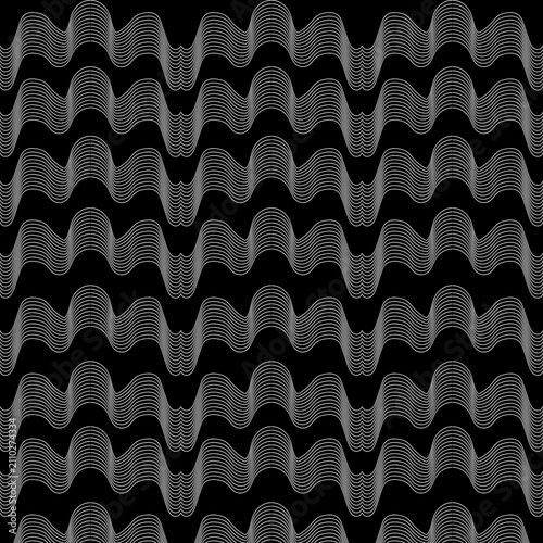 Abstract White Wavy Lines Seamless Pattern, Modern Geometric Wave Vector Background