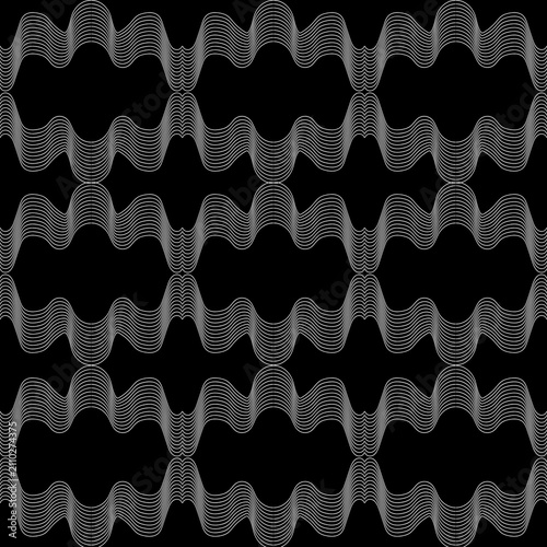 White Interlocking Wave Lines Seamless Pattern, Geometric Optical Illusion Background