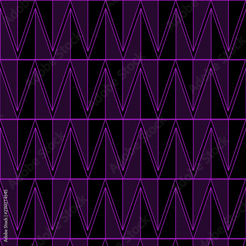 Purple Neon Chevron Zigzag Seamless Pattern, Dark Cyberpunk Triangle Vector