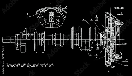 Bild auf Leinwand Crankshaft with flywheel and clutch of cargo vehicle