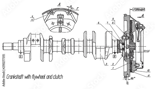 Foto Crankshaft with flywheel and clutch of cargo vehicle
