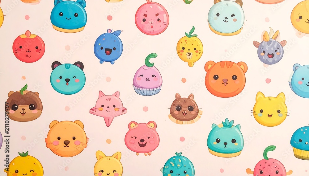 Fototapeta premium Colorful abstract background with playful animal faces.
