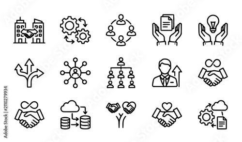Foto Corporate merger integration and partnership outline icon set editable stroke bu
