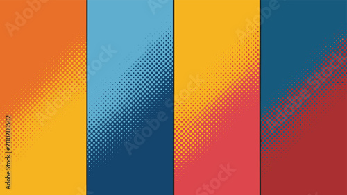 Four Vertical Panels with Gradient Halftone Dots abstract