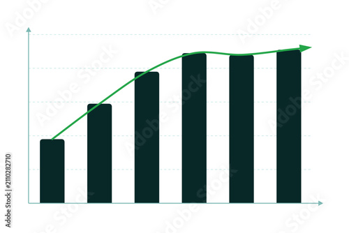 Business growth concept with bar chart and rising arrow, financial success, progress, development, marketing strategy, data analysis, performance, investment, profit, vector illustration