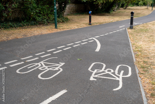 Bicycle Lane Road Markings on Asphalt Path in Park Setting