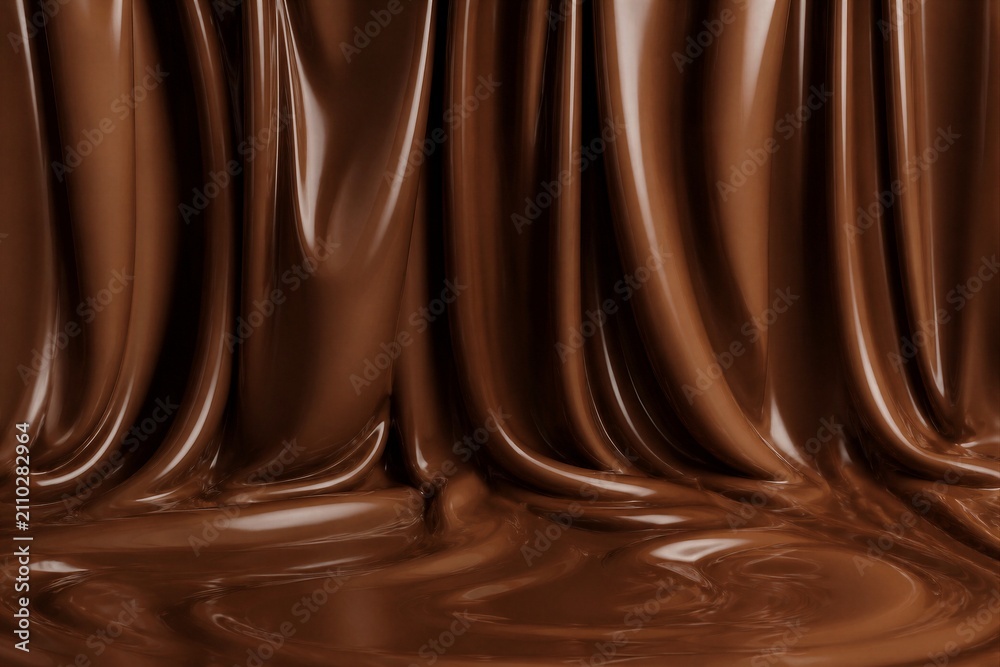 Naklejka premium Melted chocolate cascading over draped glossy surface