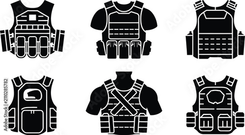 Cuadro en lienzo Tactical Vest and Military Body Armor Silhouette Vector