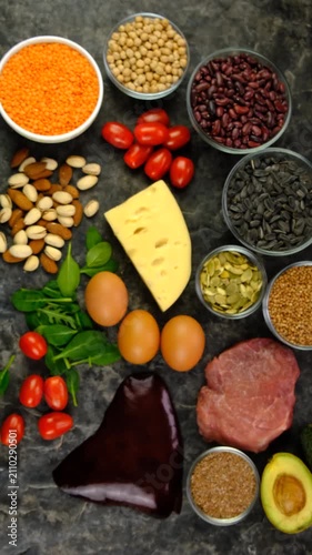 Foods that contain vitamin B1. Selective focus.