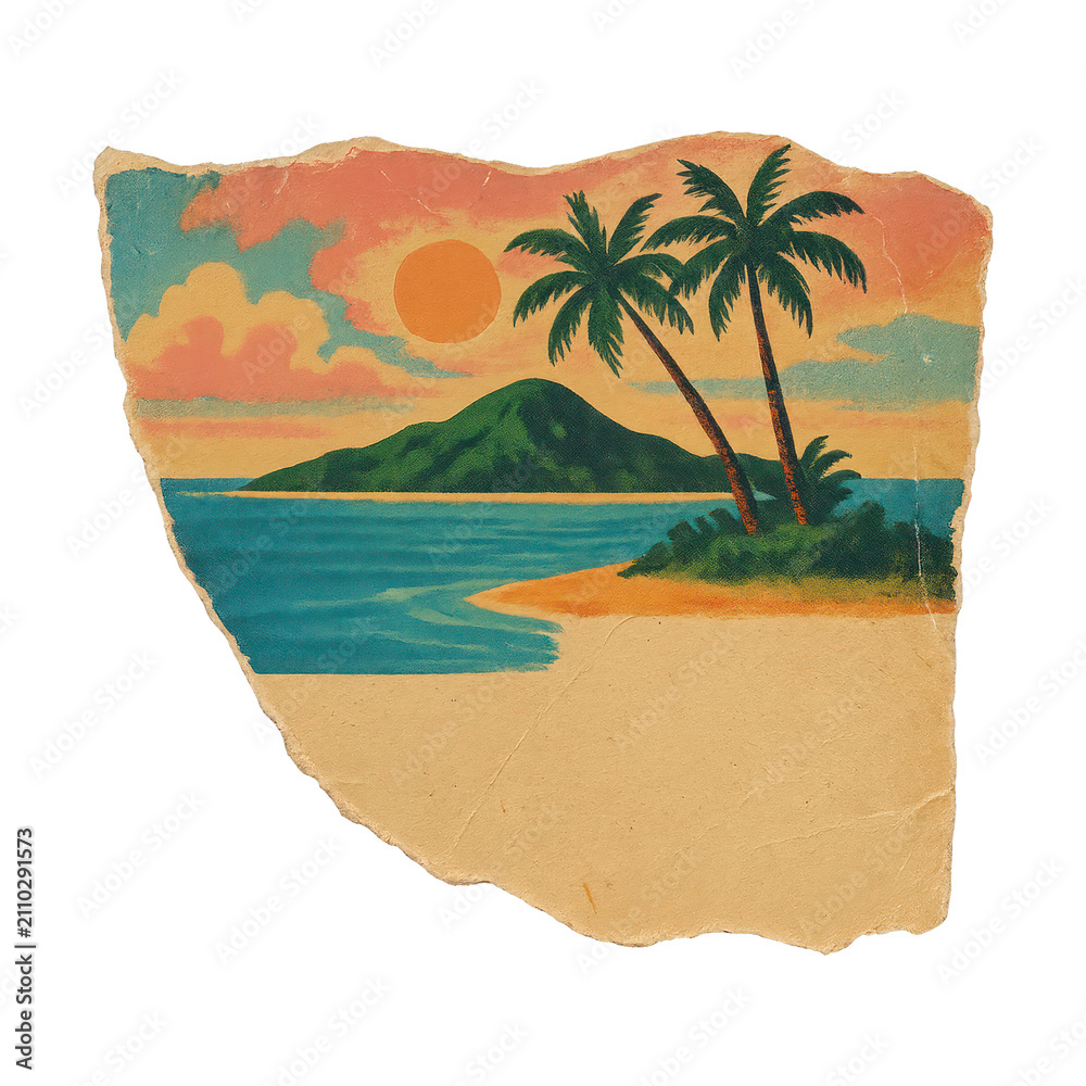 Obraz premium PNG Vintage tropical island illustration