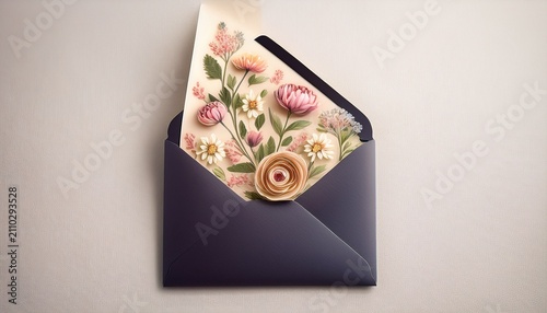 Elegant Envelope With Floral Lining On A Light Surface