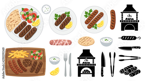 Photos Professional Vector Set Featuring Traditional Cypriot Sheftalia Grilled Sausage