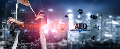 Canvastavla Businesswoman in City with Data Visualization for Answer Engine Optimization Concept in Modern Professional Setting Fluxor