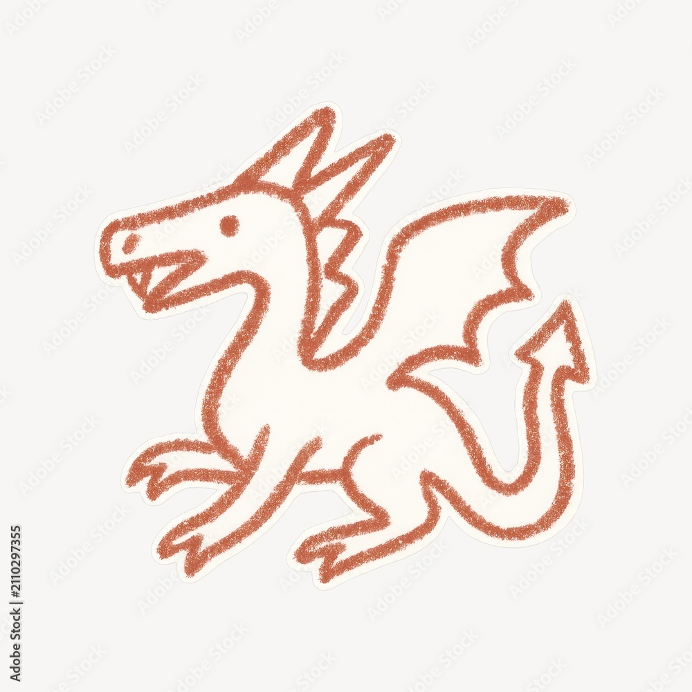 Fototapeta premium Whimsical crayon dragon illustration.